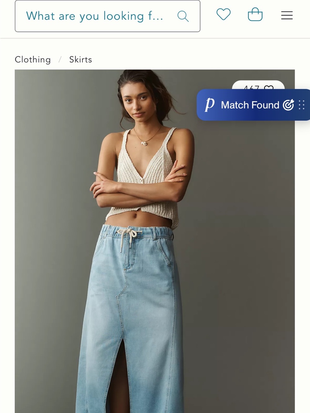 Pilcro Light Blue Denim Drawstring Skirt with Rope Waist Tie